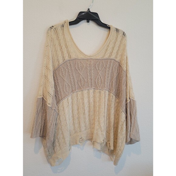 NWOT POL Distressed Oversized Loose Cable Knit Women's Sweater Small Beige Brown - Picture 2 of 9